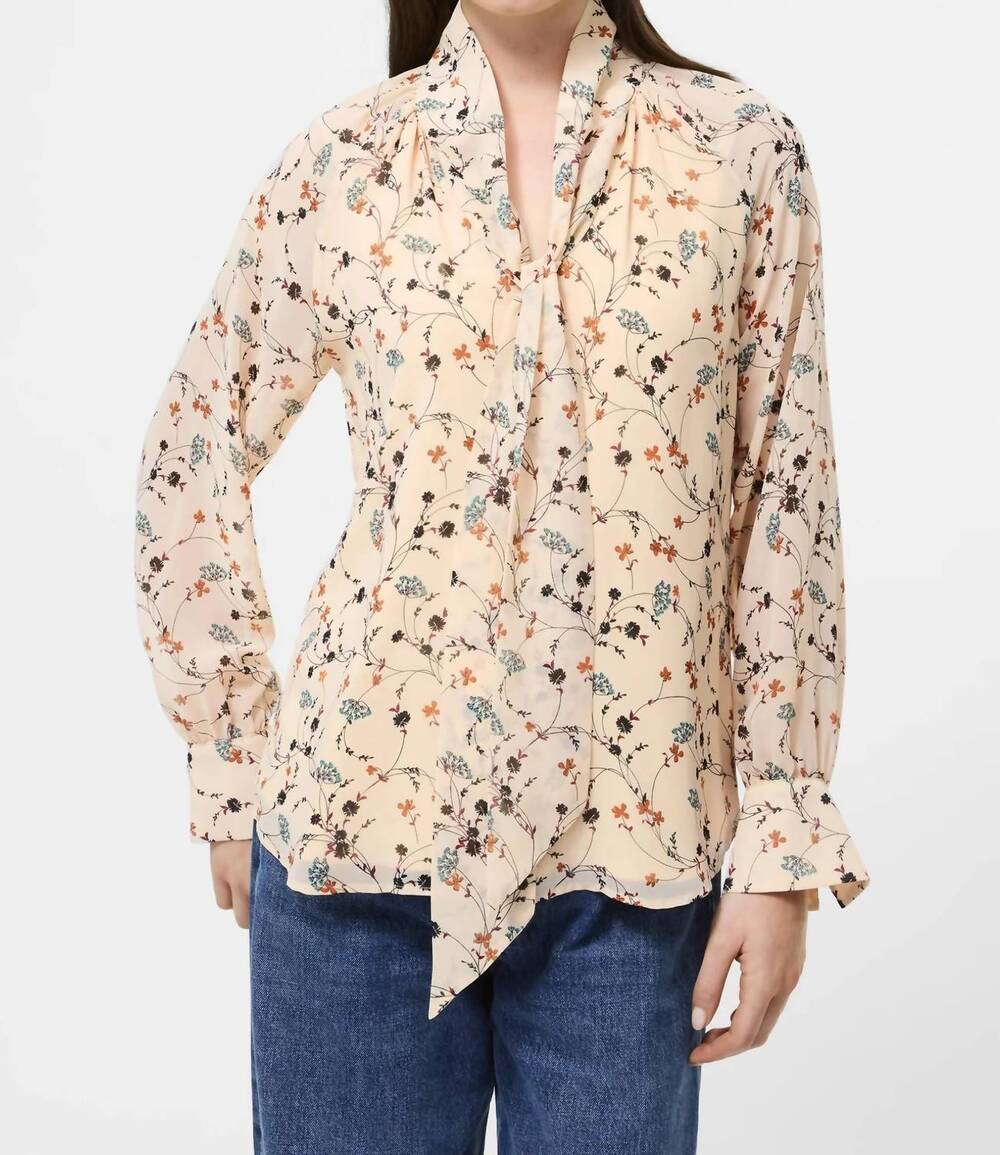NEW FRENCH CONNECTION leithia wispy chiffon neck tie top in bisque multi